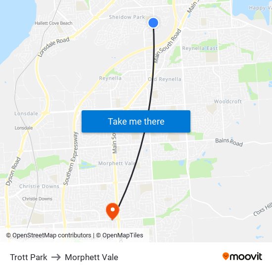 Trott Park to Morphett Vale map