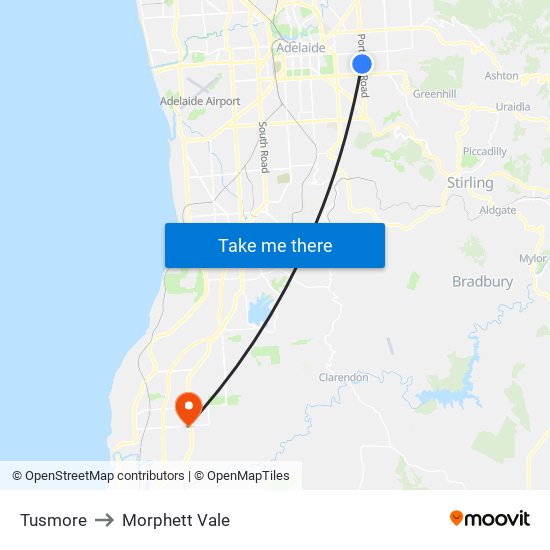 Tusmore to Morphett Vale map