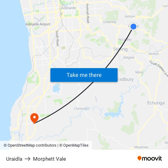 Uraidla to Morphett Vale map