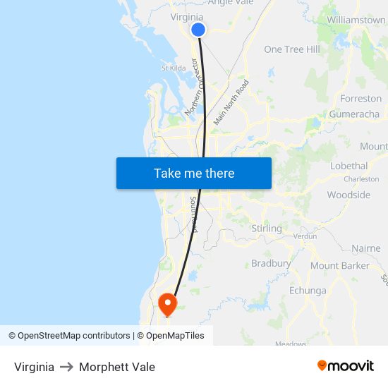 Virginia to Morphett Vale map