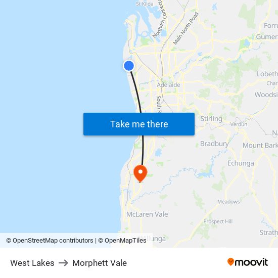 West Lakes to Morphett Vale map