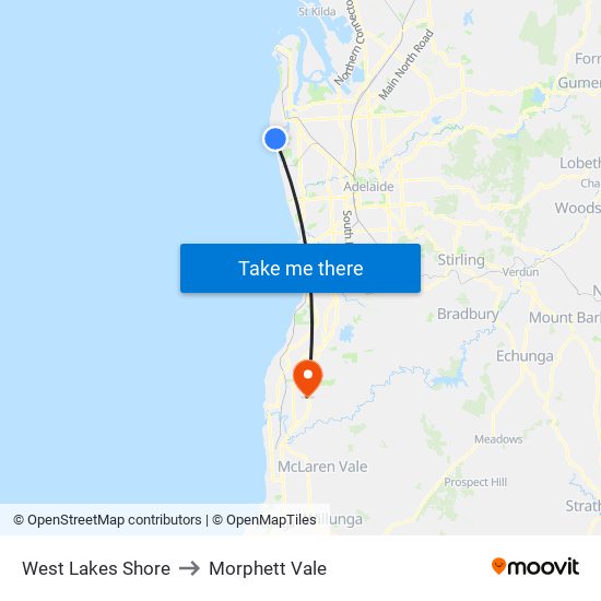 West Lakes Shore to Morphett Vale map