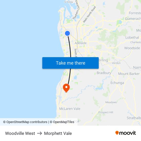 Woodville West to Morphett Vale map