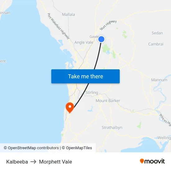 Kalbeeba to Morphett Vale map