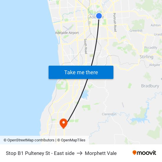 Stop B1 Pulteney St - East side to Morphett Vale map