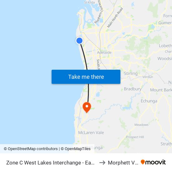 Zone C West Lakes Interchange - East side to Morphett Vale map