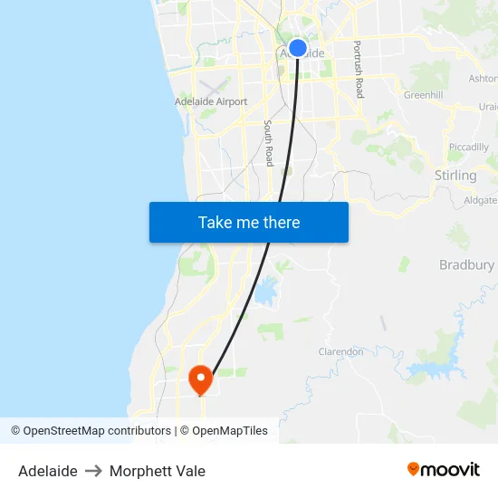 Adelaide to Morphett Vale map