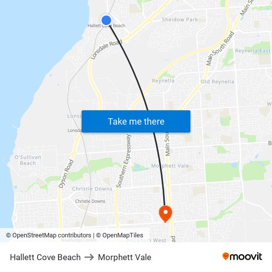 Hallett Cove Beach to Morphett Vale map