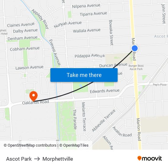 Ascot Park to Morphettville map