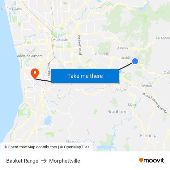 Basket Range to Morphettville map