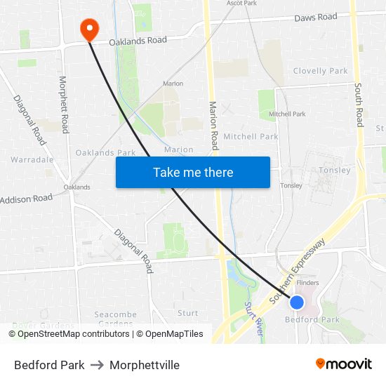 Bedford Park to Morphettville map