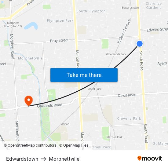 Edwardstown to Morphettville map