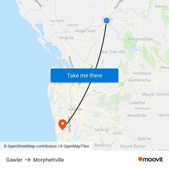 Gawler to Morphettville map