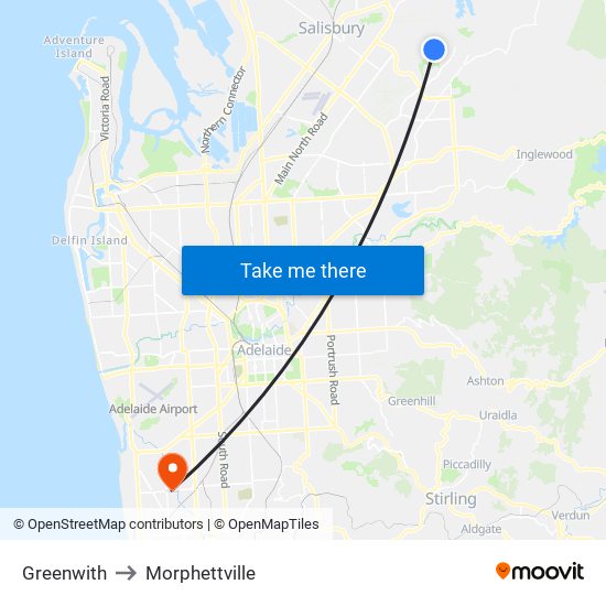 Greenwith to Morphettville map