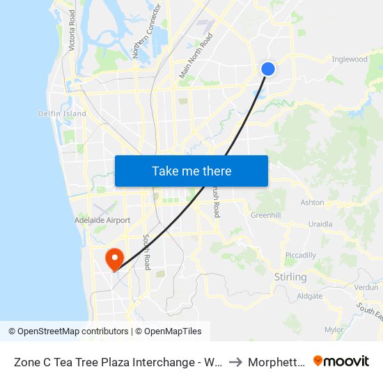 Zone C Tea Tree Plaza Interchange - West side to Morphettville map