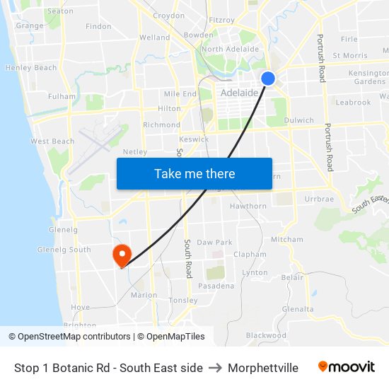 Stop 1 Botanic Rd - South East side to Morphettville map