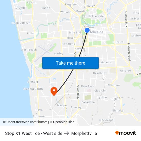 Stop X1 West Tce - West side to Morphettville map