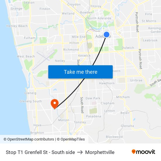 Stop T1 Grenfell St - South side to Morphettville map