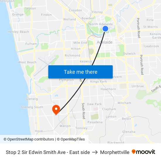 Stop 2 Sir Edwin Smith Ave - East side to Morphettville map