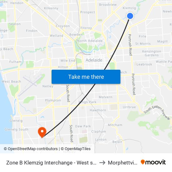 Zone B Klemzig Interchange - West side to Morphettville map