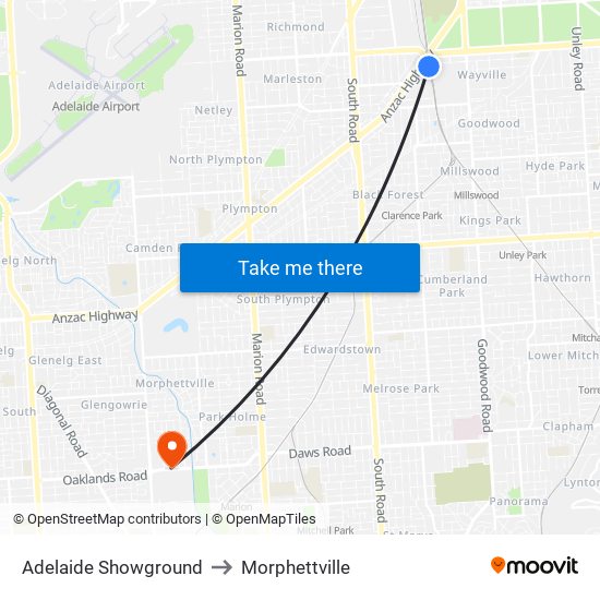Adelaide Showground to Morphettville map
