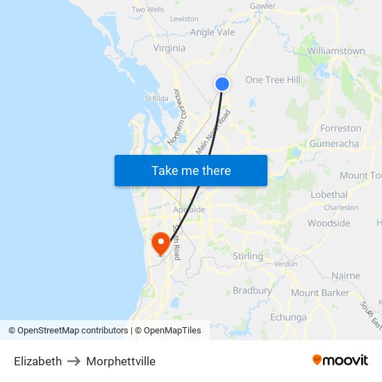 Elizabeth to Morphettville map