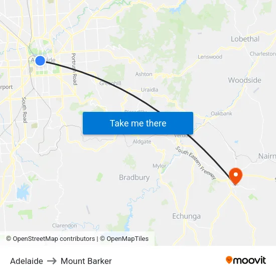 Adelaide to Mount Barker map