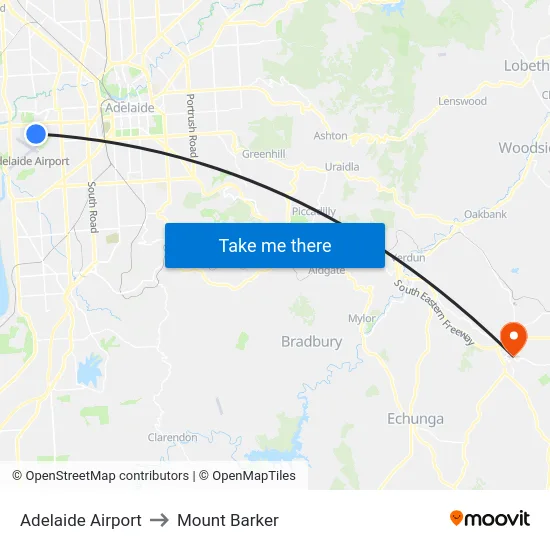 Adelaide Airport to Mount Barker map