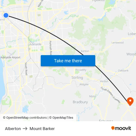 Alberton to Mount Barker map