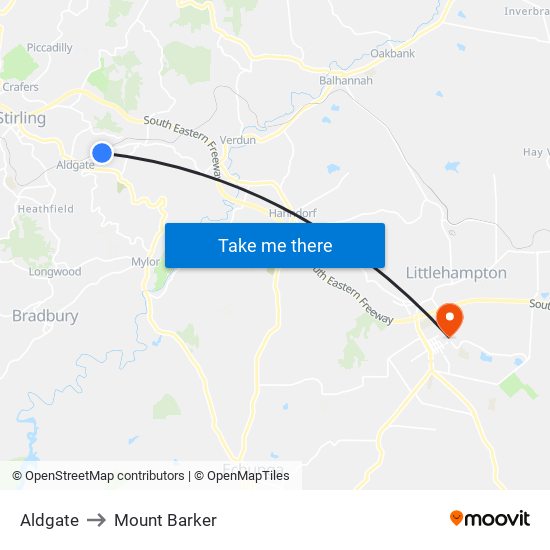 Aldgate to Mount Barker map