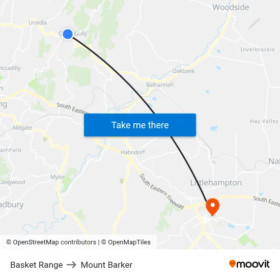 Basket Range to Mount Barker map