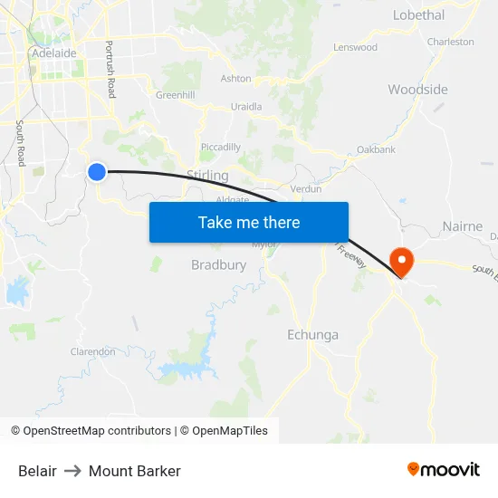 Belair to Mount Barker map