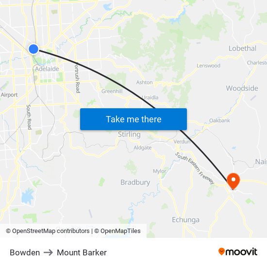 Bowden to Mount Barker map