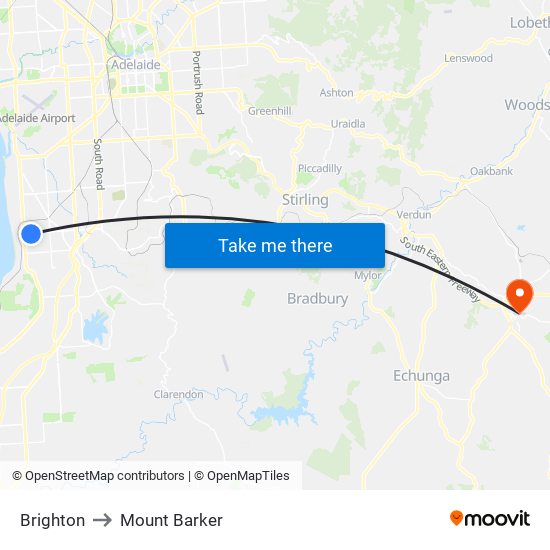 Brighton to Mount Barker map