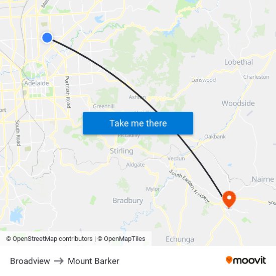 Broadview to Mount Barker map