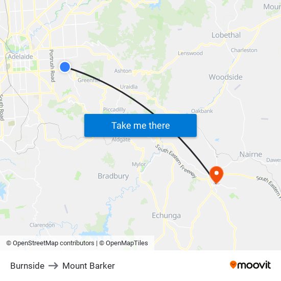 Burnside to Mount Barker map