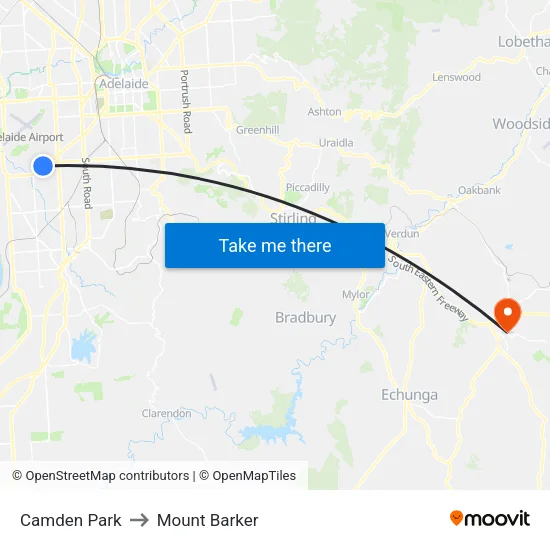 Camden Park to Mount Barker map