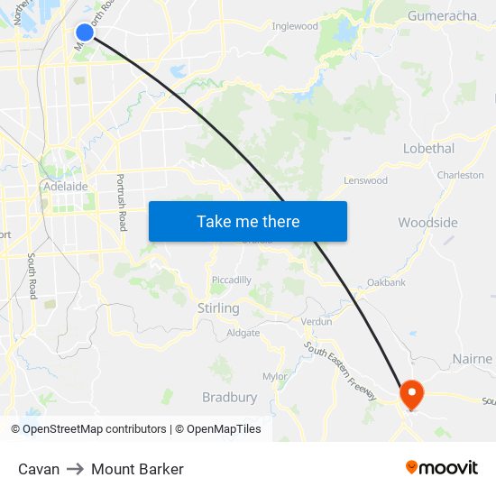 Cavan to Mount Barker map