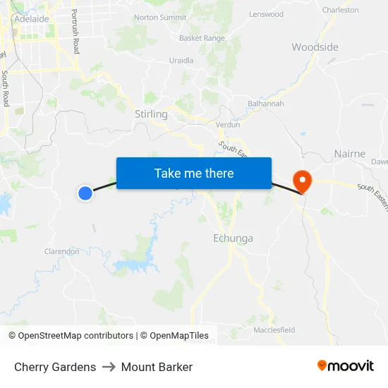 Cherry Gardens to Mount Barker map
