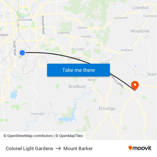 Colonel Light Gardens to Mount Barker map