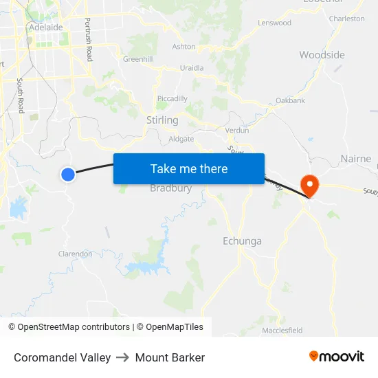 Coromandel Valley to Mount Barker map