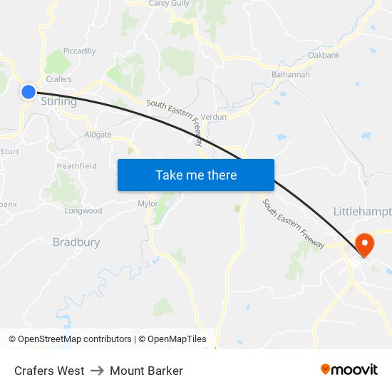 Crafers West to Mount Barker map