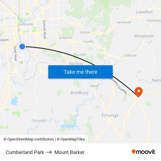 Cumberland Park to Mount Barker map