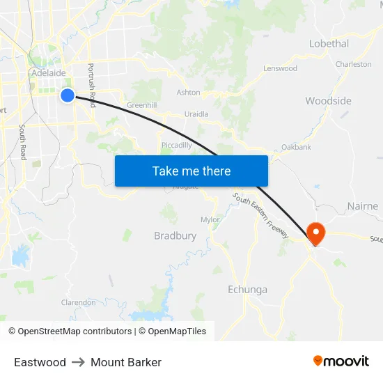 Eastwood to Mount Barker map