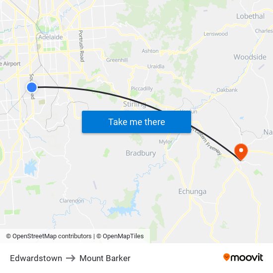 Edwardstown to Mount Barker map