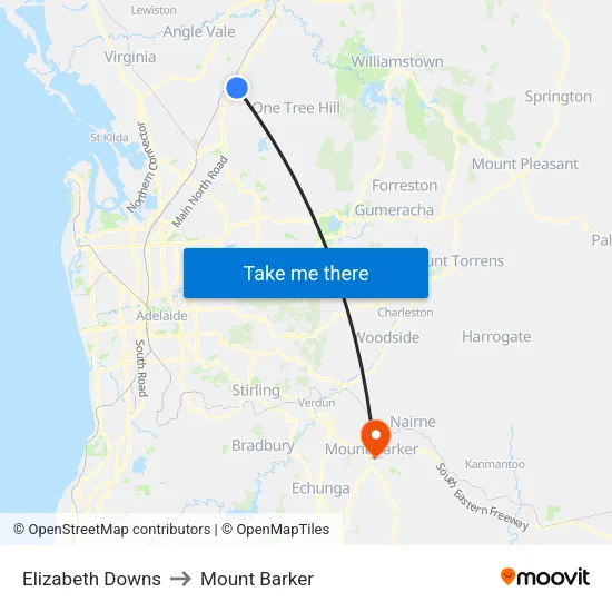 Elizabeth Downs to Mount Barker map