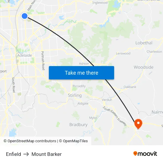 Enfield to Mount Barker map