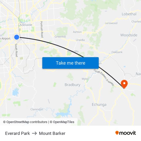 Everard Park to Mount Barker map