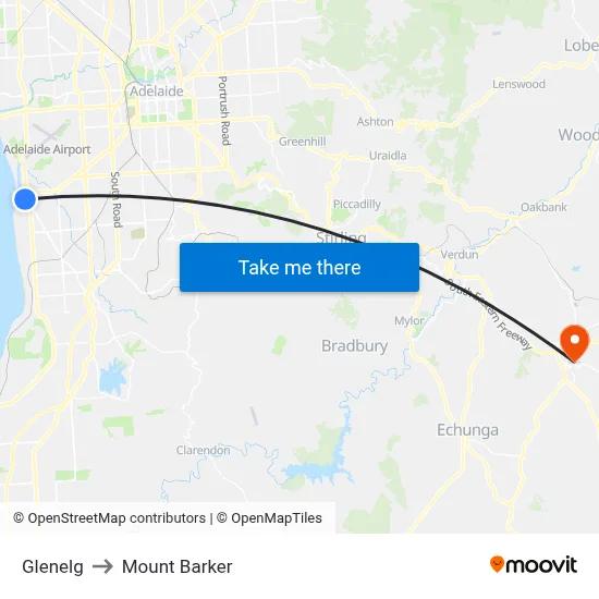Glenelg to Mount Barker map