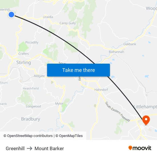 Greenhill to Mount Barker map